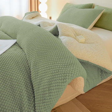 3D Jacquard Design Comforter Set, Ultra-Soft Warm Sherpa Fur Plush 2-Pieces Sets Luxury Cozy Bedding with 1