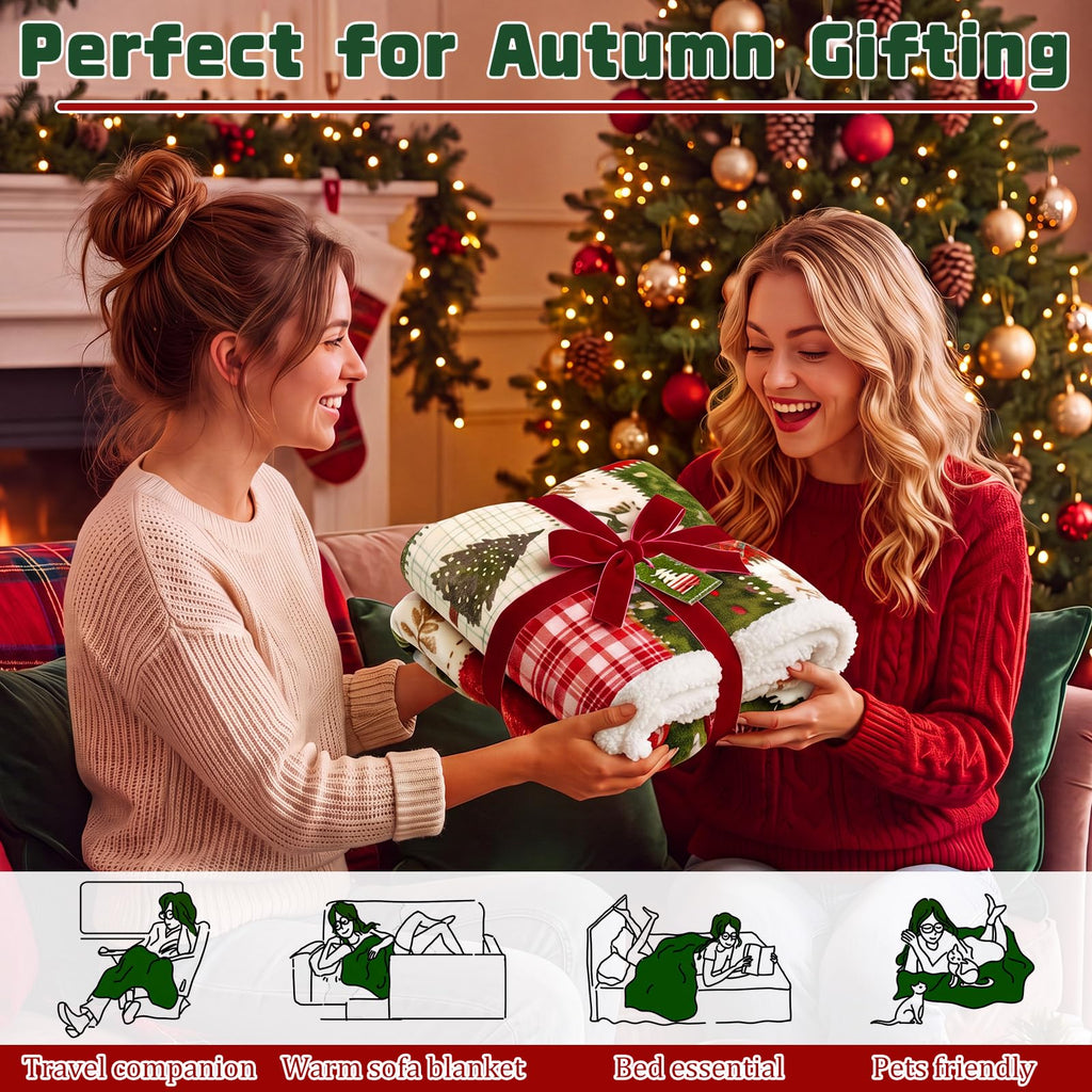 Christmas Patchwork Throw Blanket Flannel 50"x60"