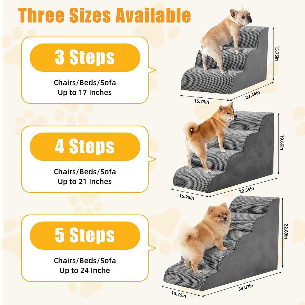 4-Step Dog Stairs, 20" H Dog Steps for Sofa and Chair, Grey