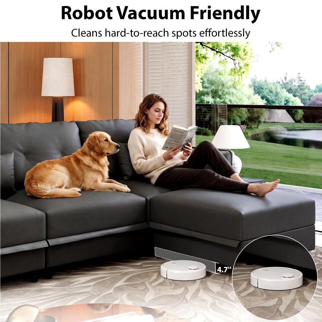 Faux Leather Modular Sectional 6 Seater Sofa Sleeper with Storage