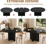 43.3''-59'' Extendable Round Dining Table for 4-8, Modern Kitchen Oval Dining Table with Removable Leaves, Dinner