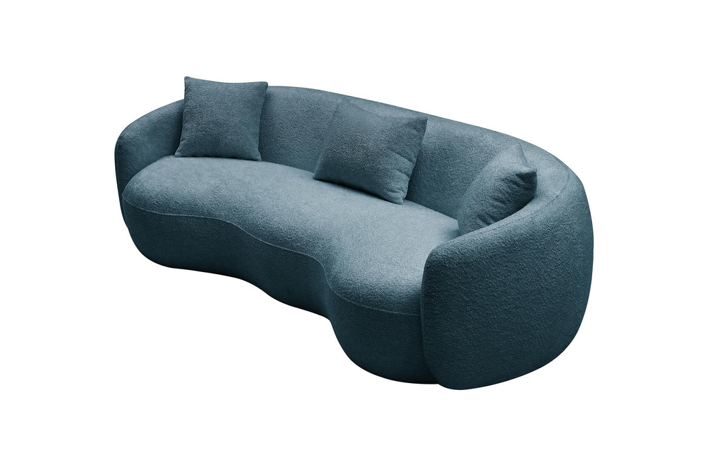 Curved, 93.6'', 4 Seater, Boucle, Modern, Blue, for Reception Place