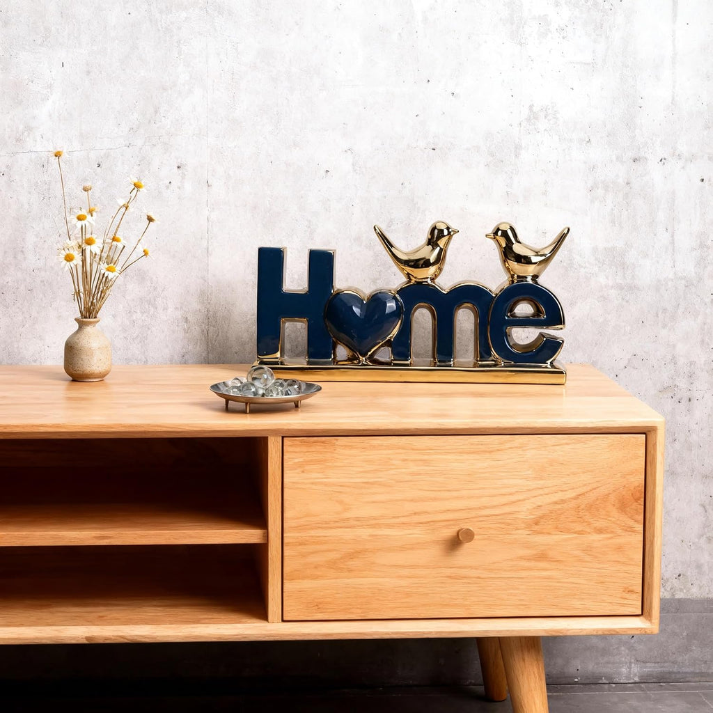 Blue and Gold Ceramic Home Sign,Blue and Gold Bird Sculpture, Modern Creative Decorative Sculpture, Suitable Coffee