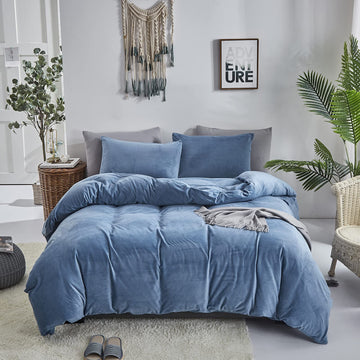 Blue Velvet Comforter Sets Cal King Men Lake Blue Fluffy Bedding