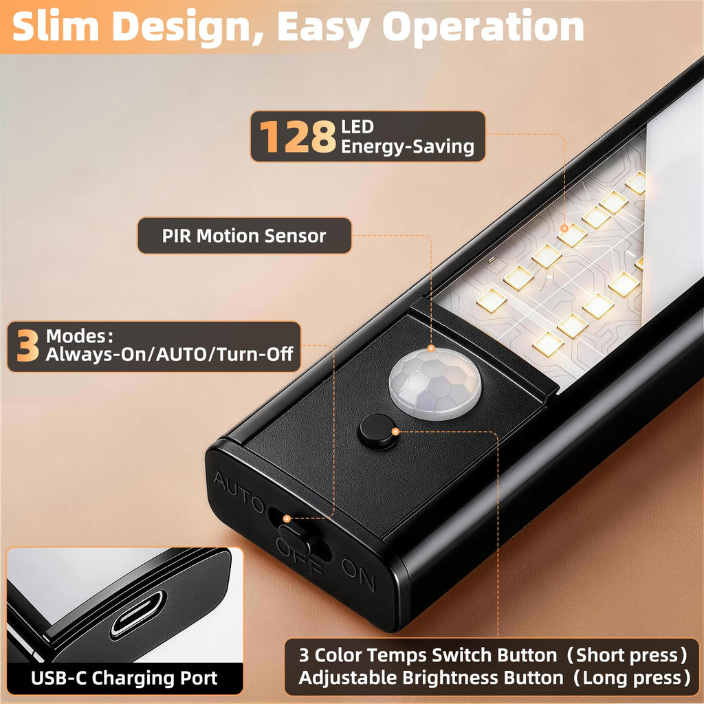 14in Under Counter Lights 8 Pack, 2200mAh Rechargeable Motion Sensor Light