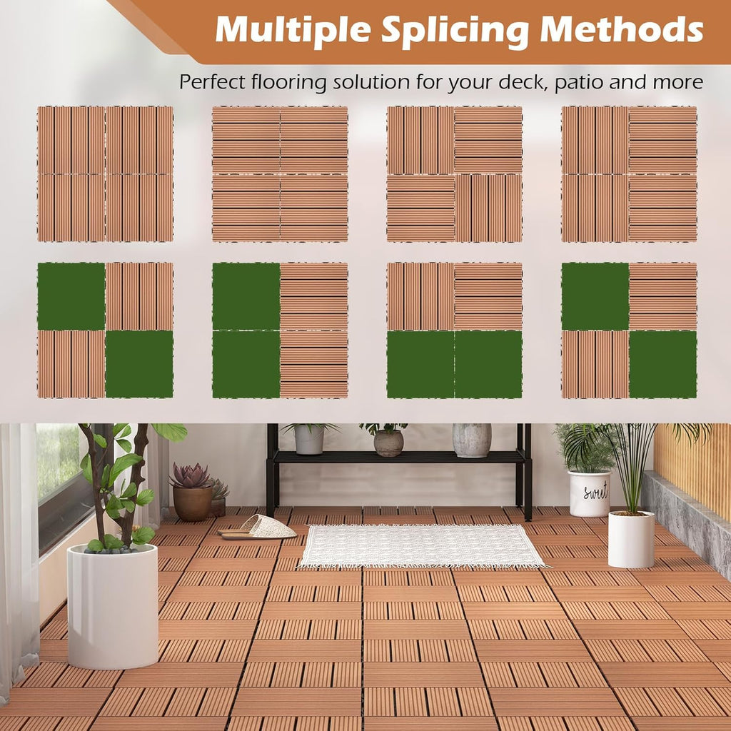 Interlocking Deck Tiles 18 Pack - 18 sq.ft Composite Outdoor Flooring Covering All Weather Use, 12 x 12 in Patio