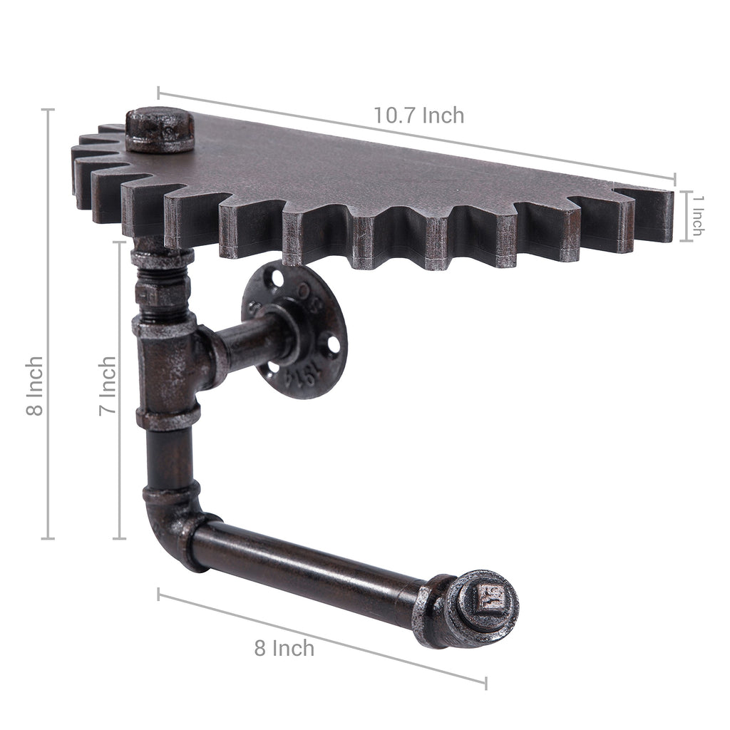 Industrial Pipe Shelf with Toilet Paper Holder, Metal Wall Rack