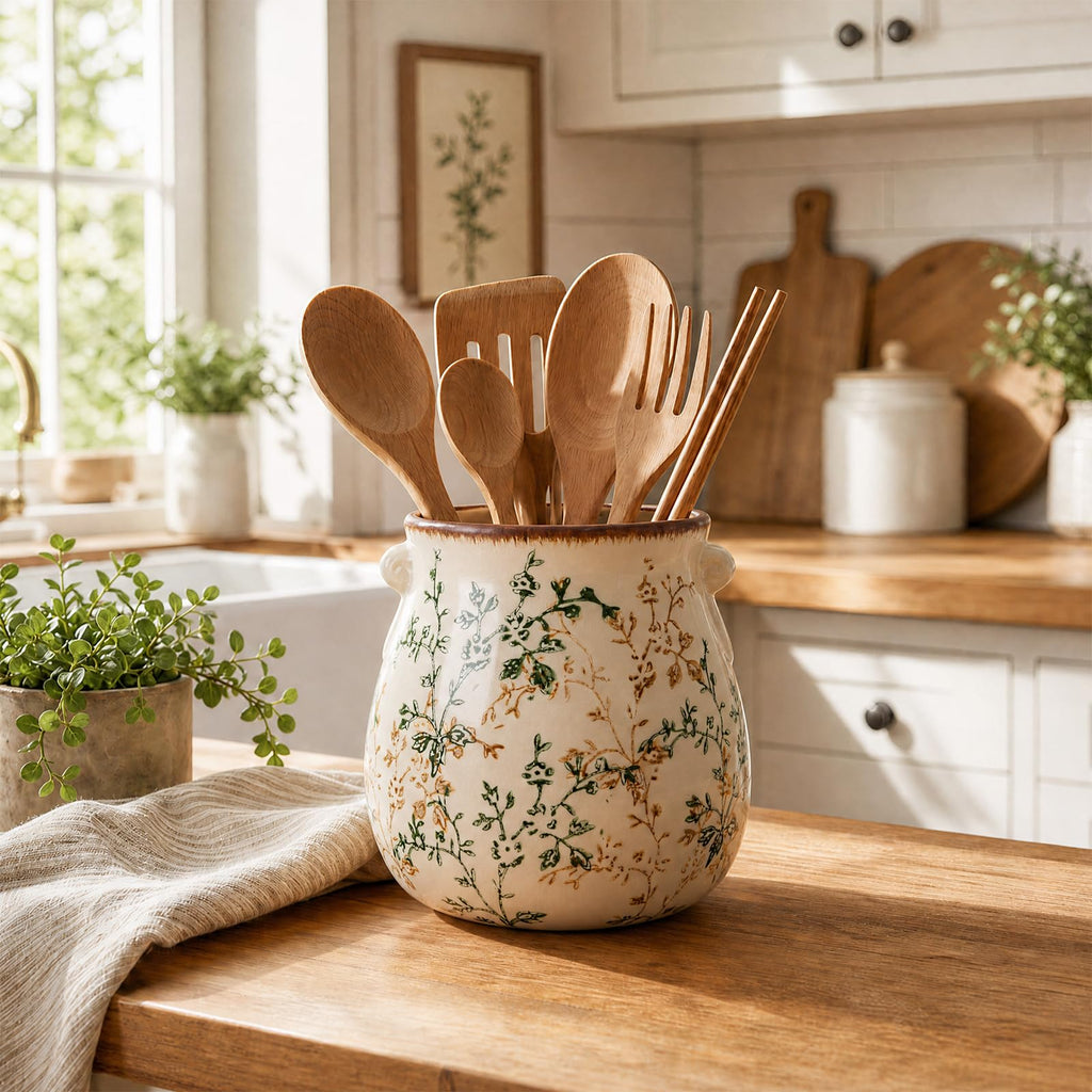 Utensil Holder Counter Ceramic Cooking Utensil Crock Organizer for Countertop Heavy Large Holder for Spatulas Spoons