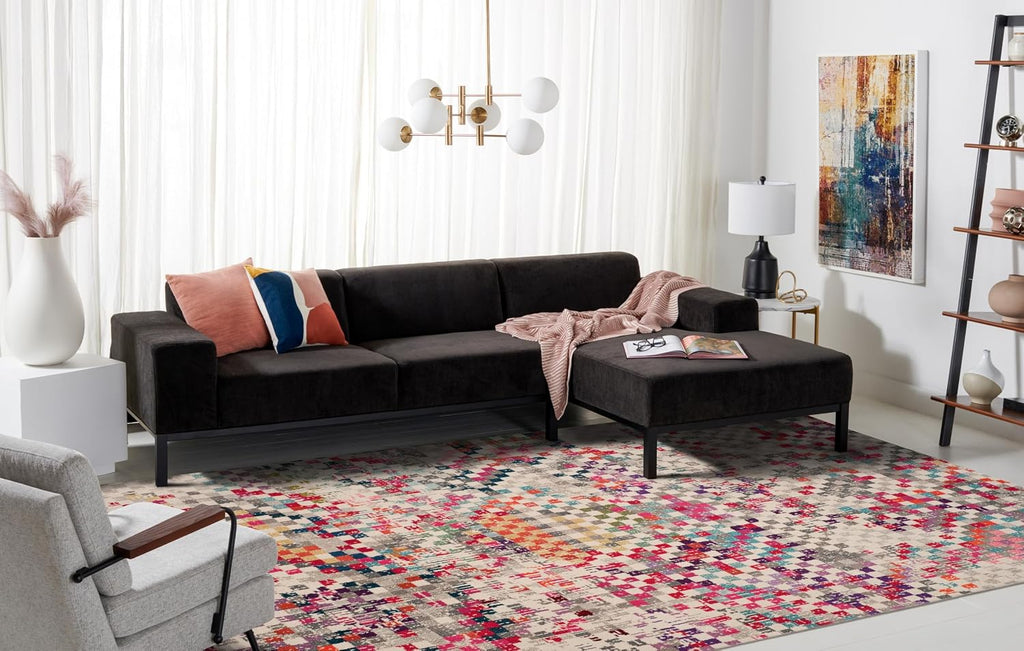 Monaco Area Rug - 10' x 14', Grey & Multi, Boho Pixel Abstract Design, Non-Shedding & Easy Care
