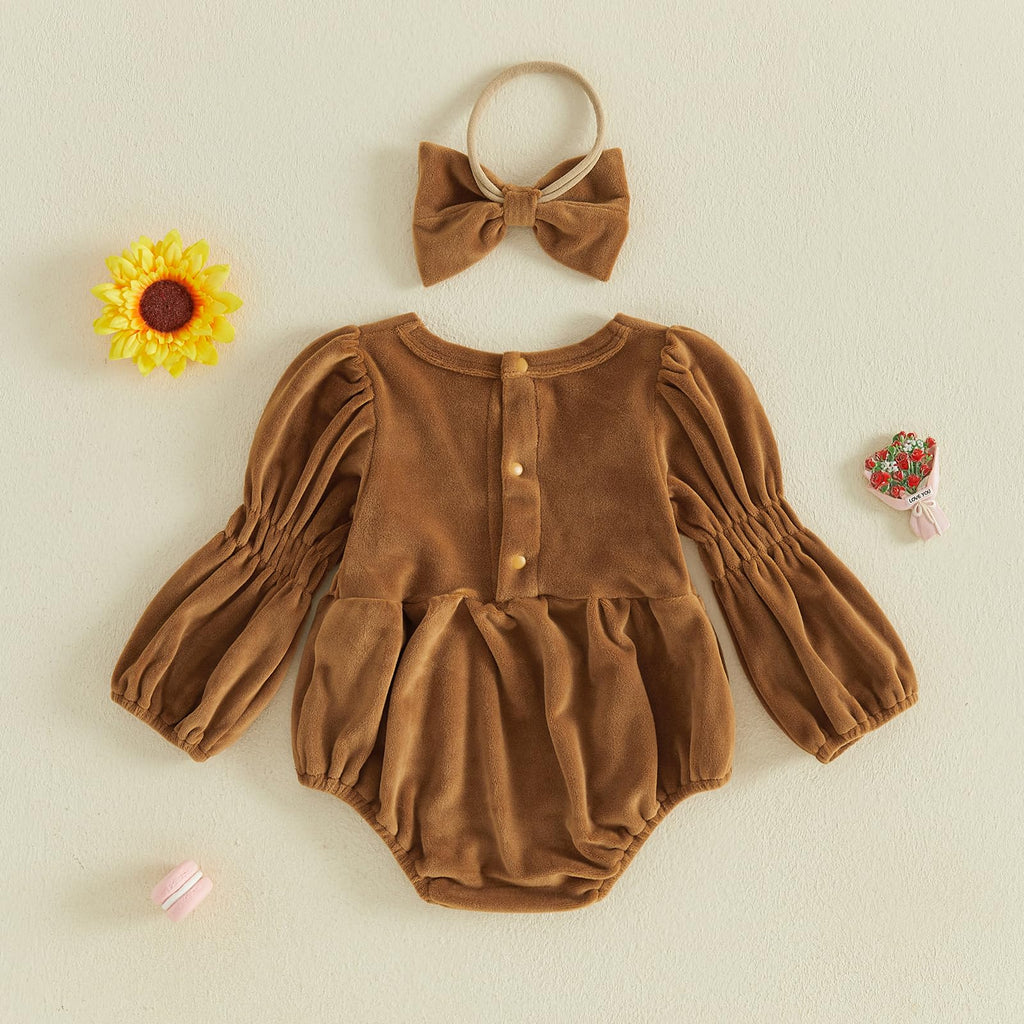 Smocked Baby Girl Clothes Newborn Girl Bubble Romper Long Sleeve Jumpsuit And Headband Outfit Cute Infant Clothing
