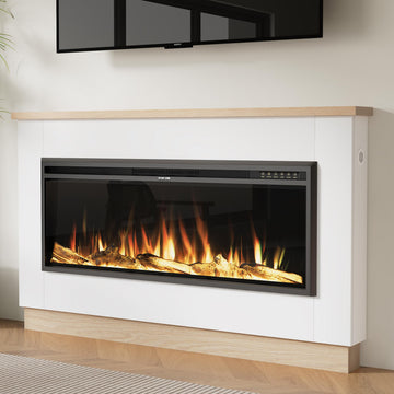 60" Electric Fireplace with Mantel for 50" Insert, Ultra-Thin 5.5" Surround, Smart APP Control, 750/1500W Heater, 16
