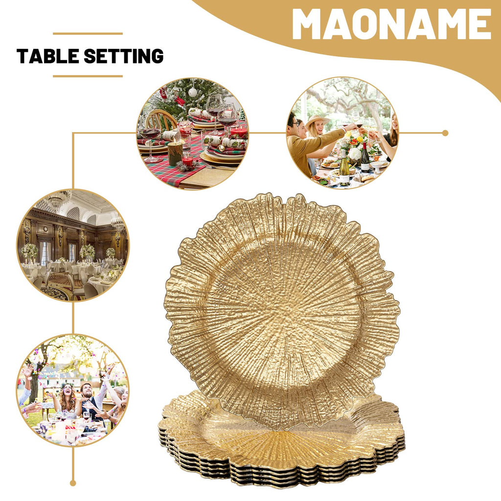 Gold Charger Plates Set of 6, Reef Chargers for Dinner Plates
