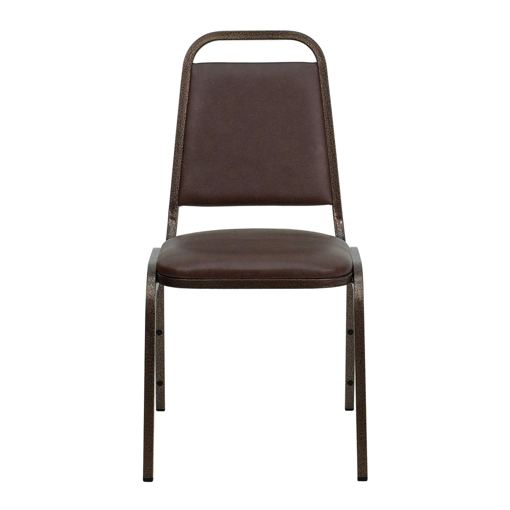 4 Pack HERCULES Series Trapezoidal Back Stacking Banquet Chair in Brown Vinyl - Copper Vein Frame