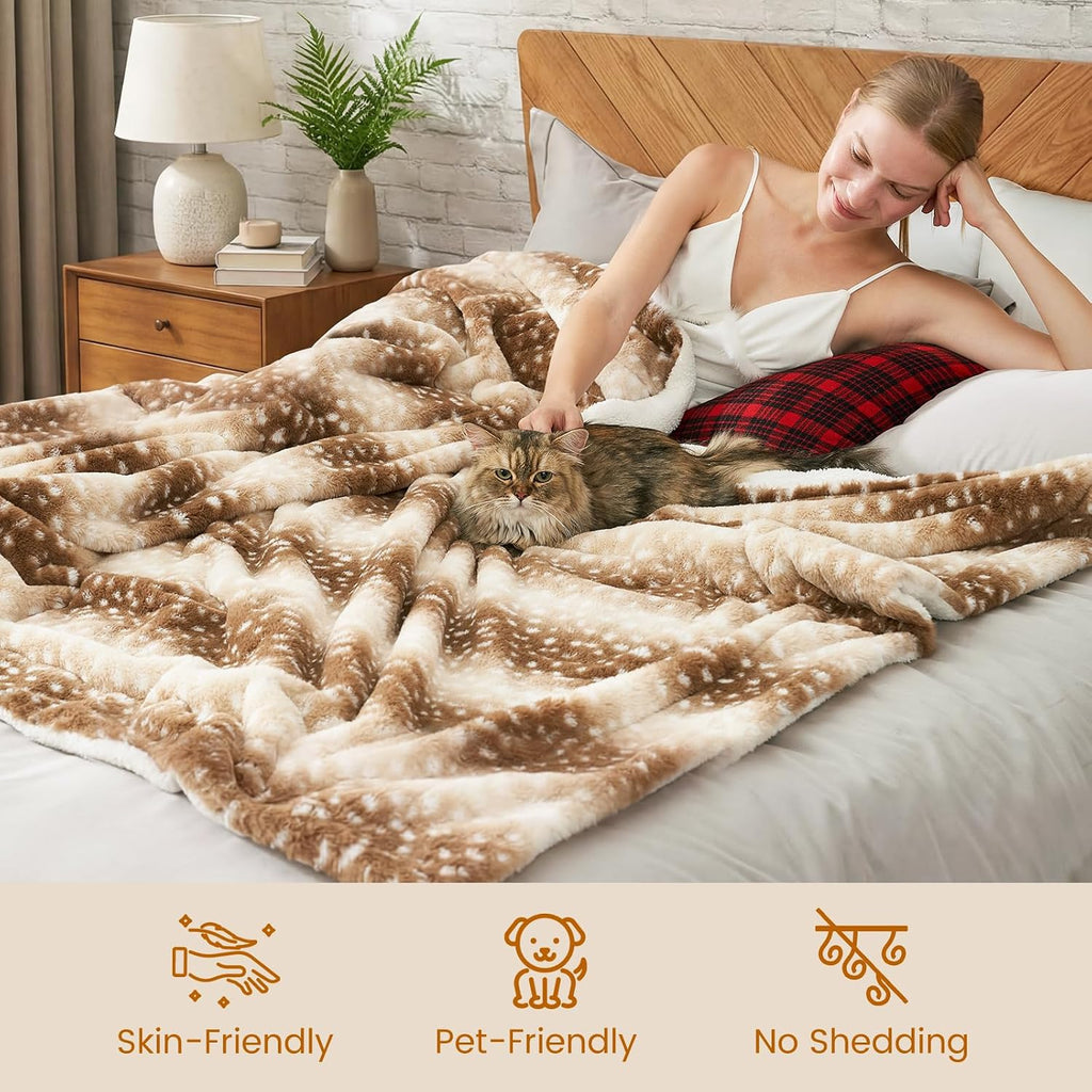 Luxury Faux Fur Throw Blanket Animal Striped Print, Non Shedding Double Sided Blankets Super Soft Fluffy Thick Warm