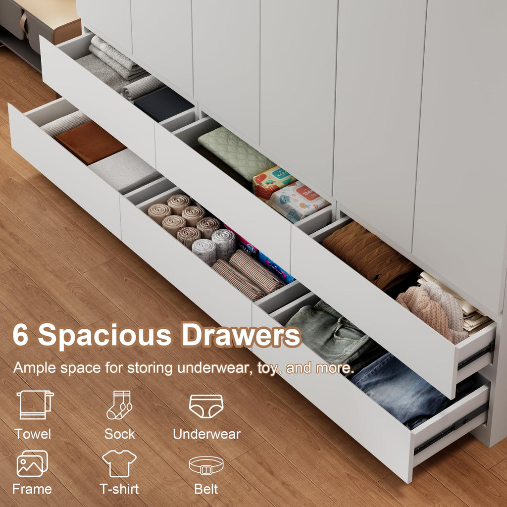 White Armoire Wardrobe Closet with Large Capacity, 78.74" Tall Bedroom Armoire, Wooden Wardrobe Cabinet with 2