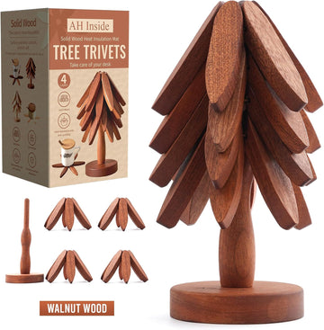 Wooden Tree Trivet - Wood Trivets for Hot Dishes, Natural Wooden Pot Holders, Tree Coasters, Heat-Resistant - Set of 4