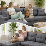 Wakefit Sectional Sofa Couch, Modern 4-Seaters Living Room Furniture Sets with Reversible Chaise Lounge & 2 Pillows |