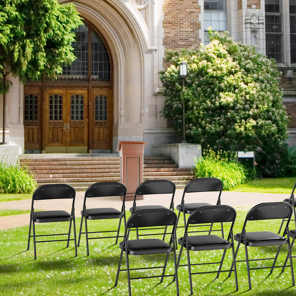 10 Pack Folding Chairs with Padded Seats, Metal Frame with Pu Leather Seat & Back, Capacity 350 lbs, Black