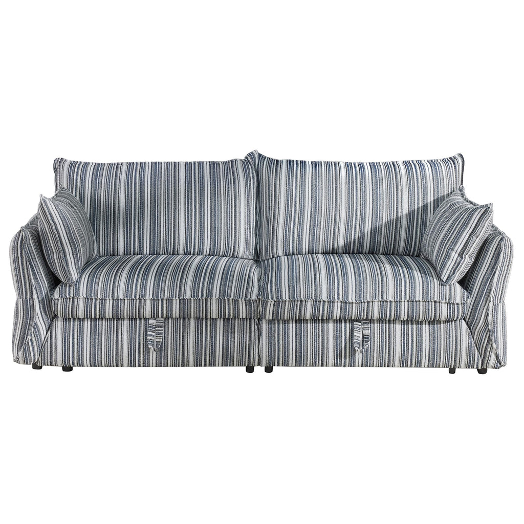 86" Modern Farmhouse Couch - 3 Seater Sofa with Striped Fabric Coastal Storage Sofas with Two Arm Pillows and Wood