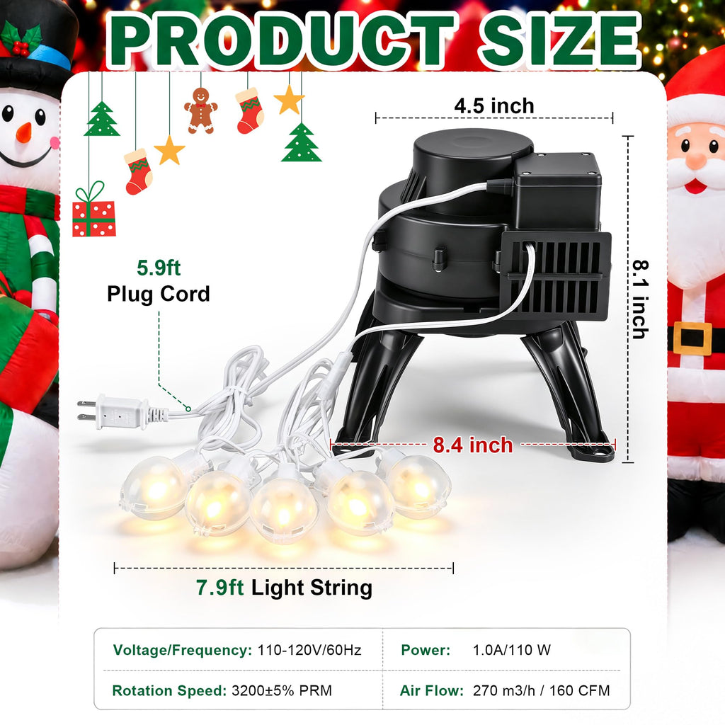 Inflatable Fan Replacement with 5 Lights & Base, Black