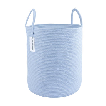 Cotton Rope Laundry Basket Hamper for Clothes, light blue