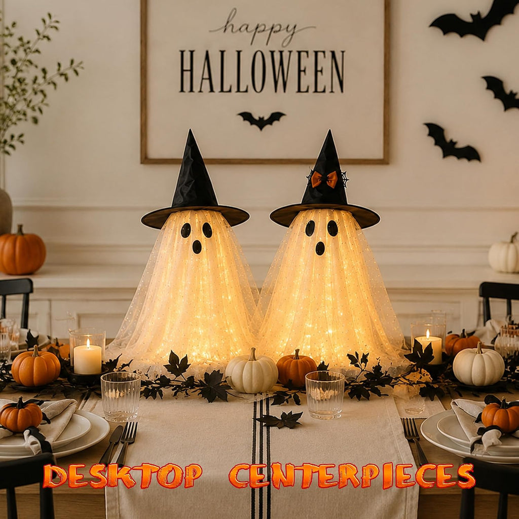Halloween Decorations Indoor,Ghost Decor with String Lights Remote Control,Halloween Party Decorations,Spooky - Set of 2