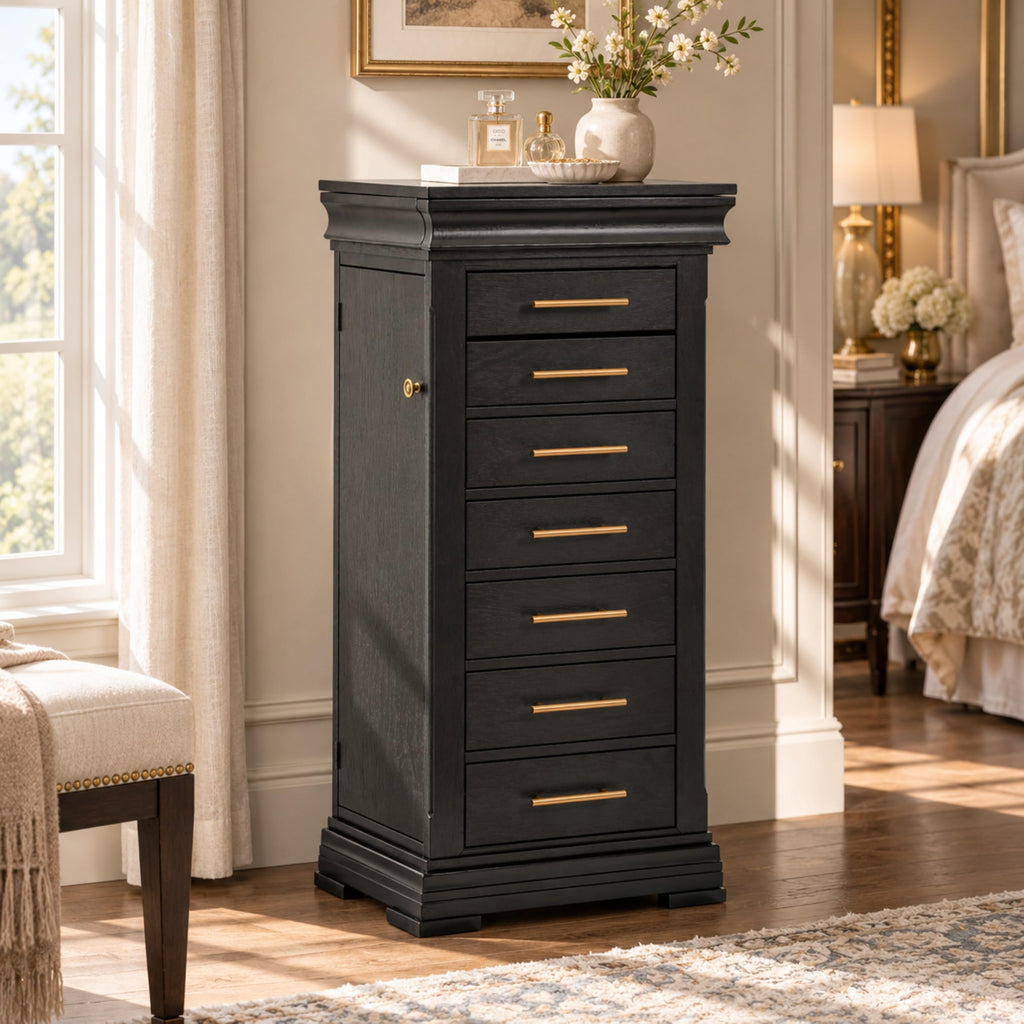 Jewelry Armoire Jewelry Organizers with Flip-Top Mirror (Black)
