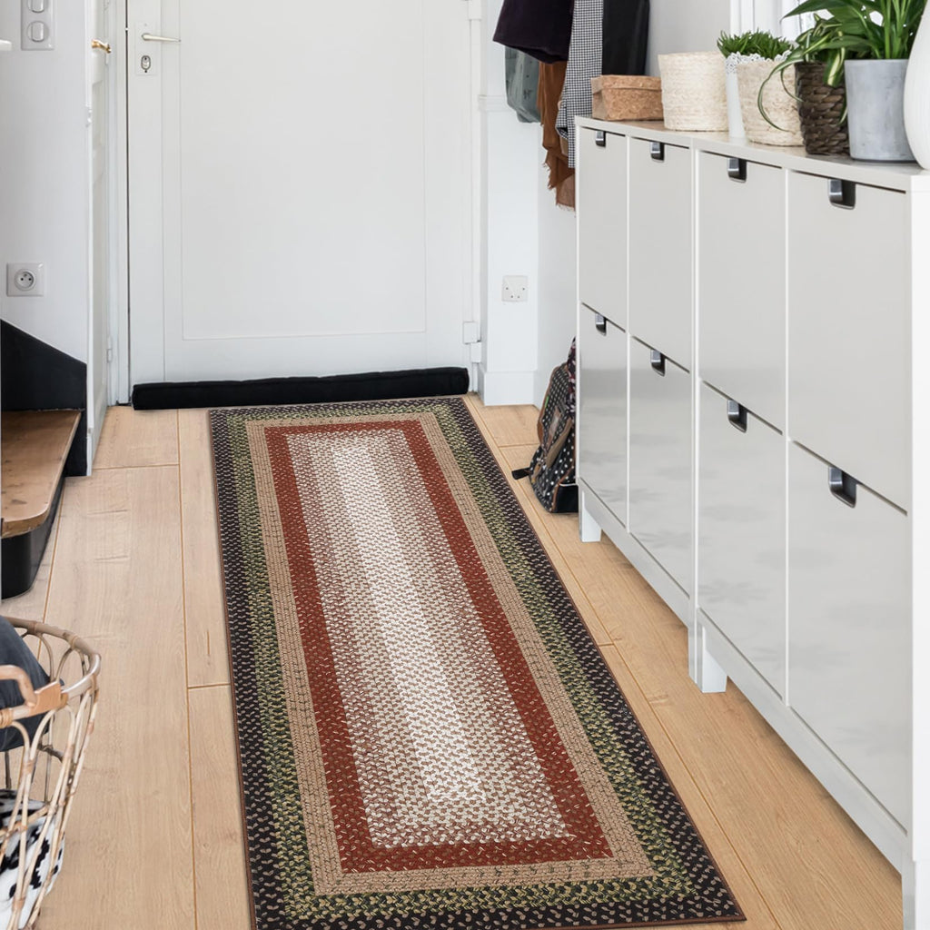 Washable Runner Rug Non Slip Braided Hallway Runner Mat