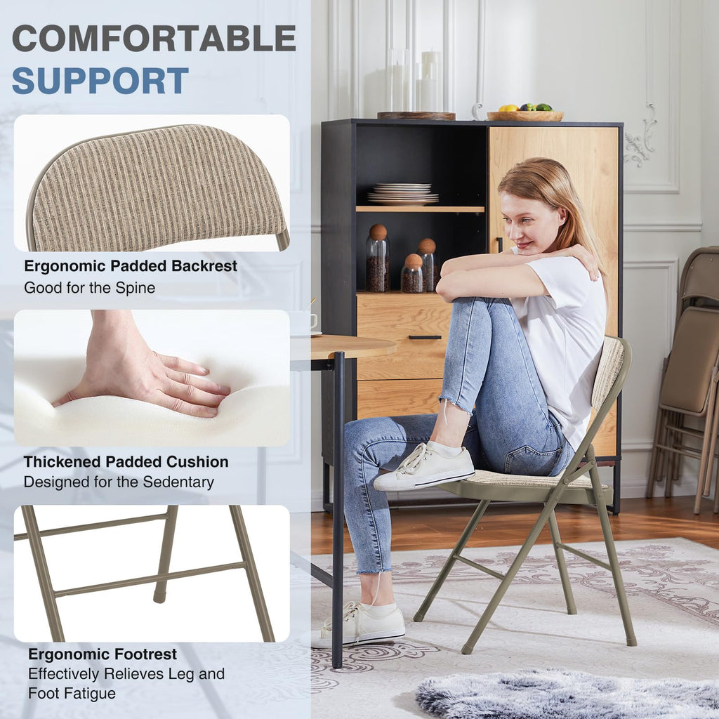 Padded Folding Chairs 2 Pack, Foldable Dining Patio Chairs, Outdoor