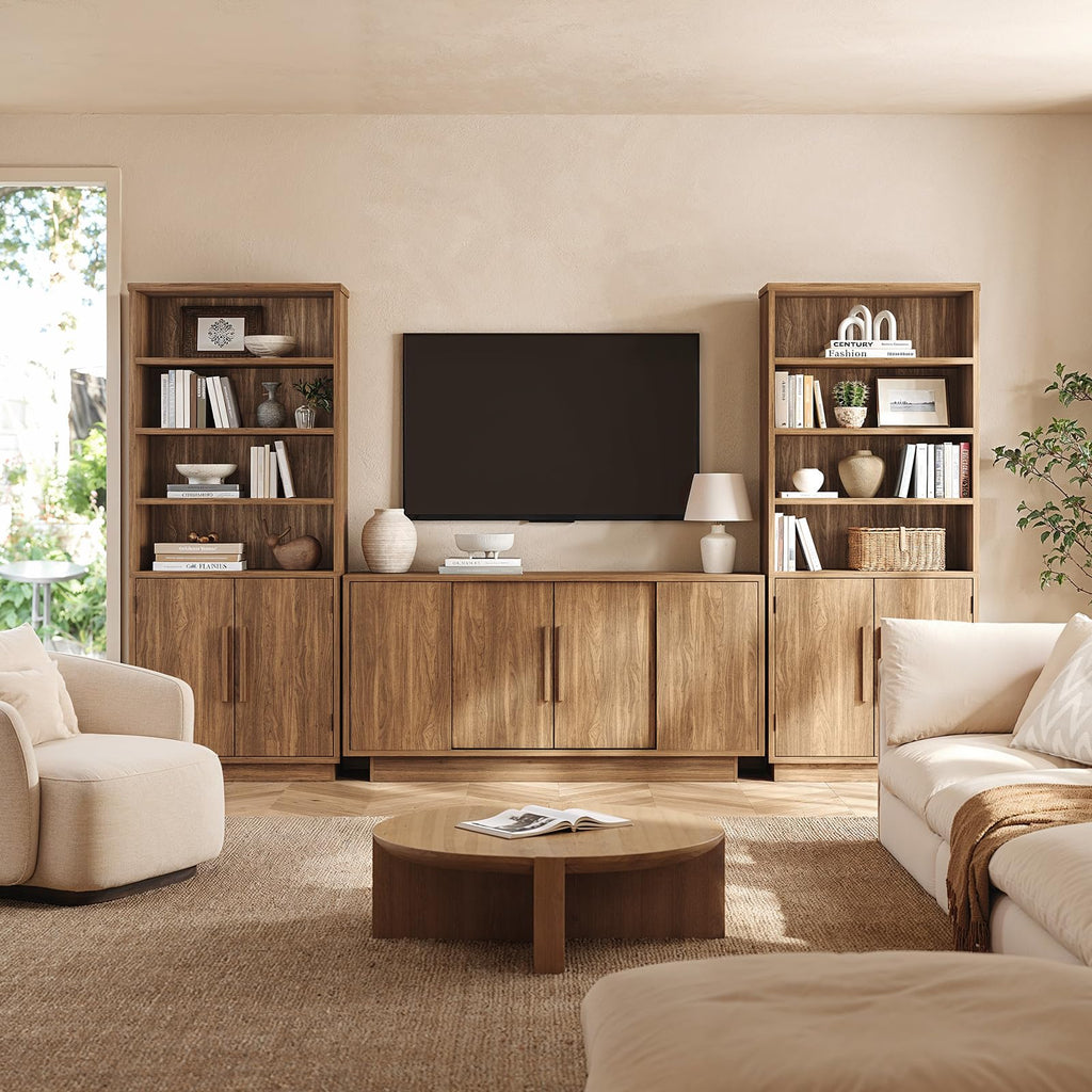 63'' Sideboard Buffet Cabinet with 4 Sliding Doors, Wood Credenza Storage Cabinet with Pedestal Base, Large Side
