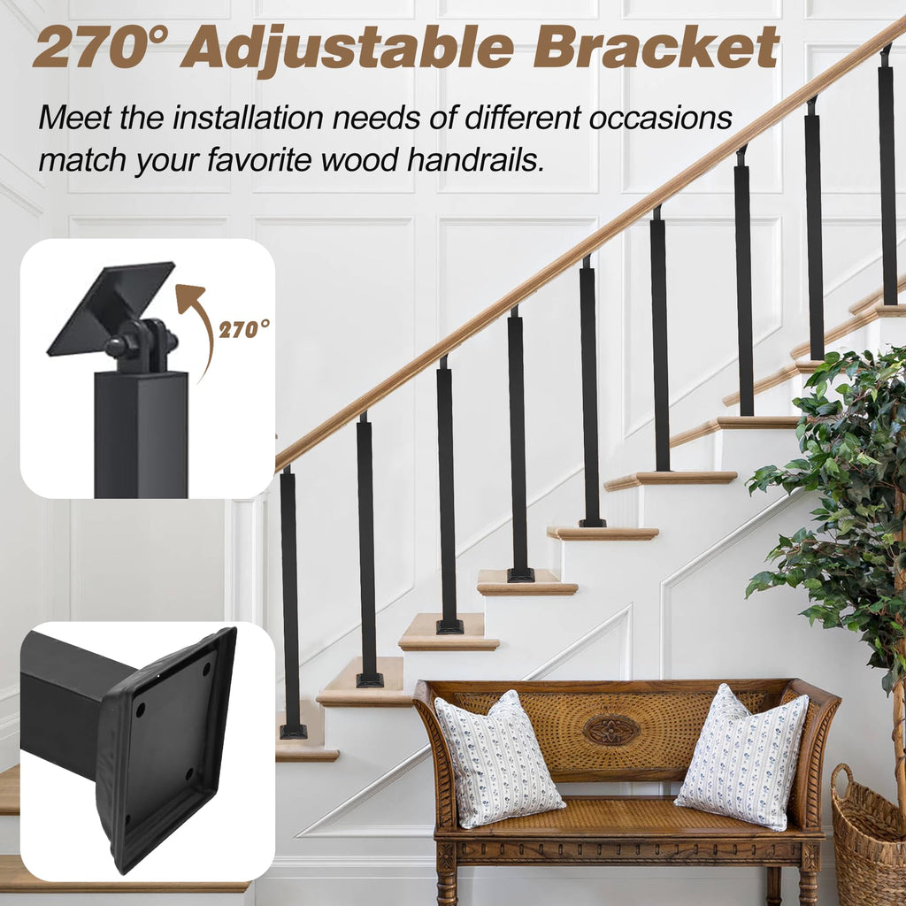 Indoor Stair Railing Kit, 8 Pack Black Railing Post Kit for Stair Indoor