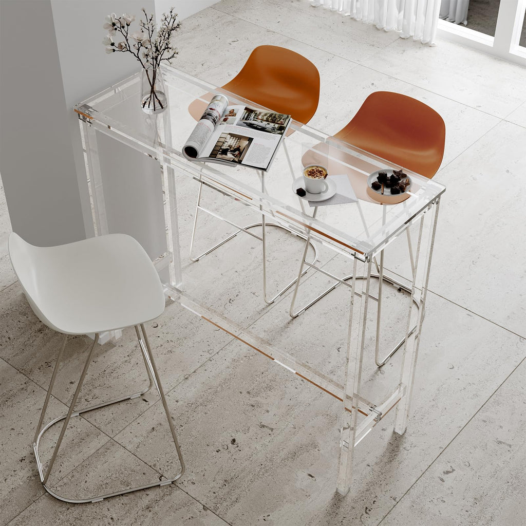 Acrylic Counter Height Table - 39" Clear Bar Table Rectangular High Top Pub Table Kitchen & Dining & Living Room