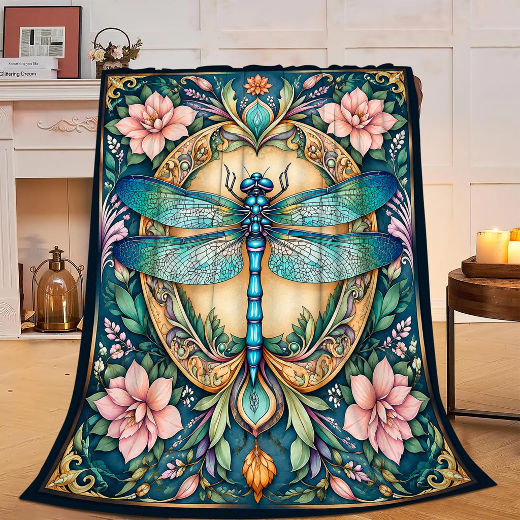 Boho Dragonfly Blankets, Floral Throw Blanket, Dragonfly Gifts, 40"X50"