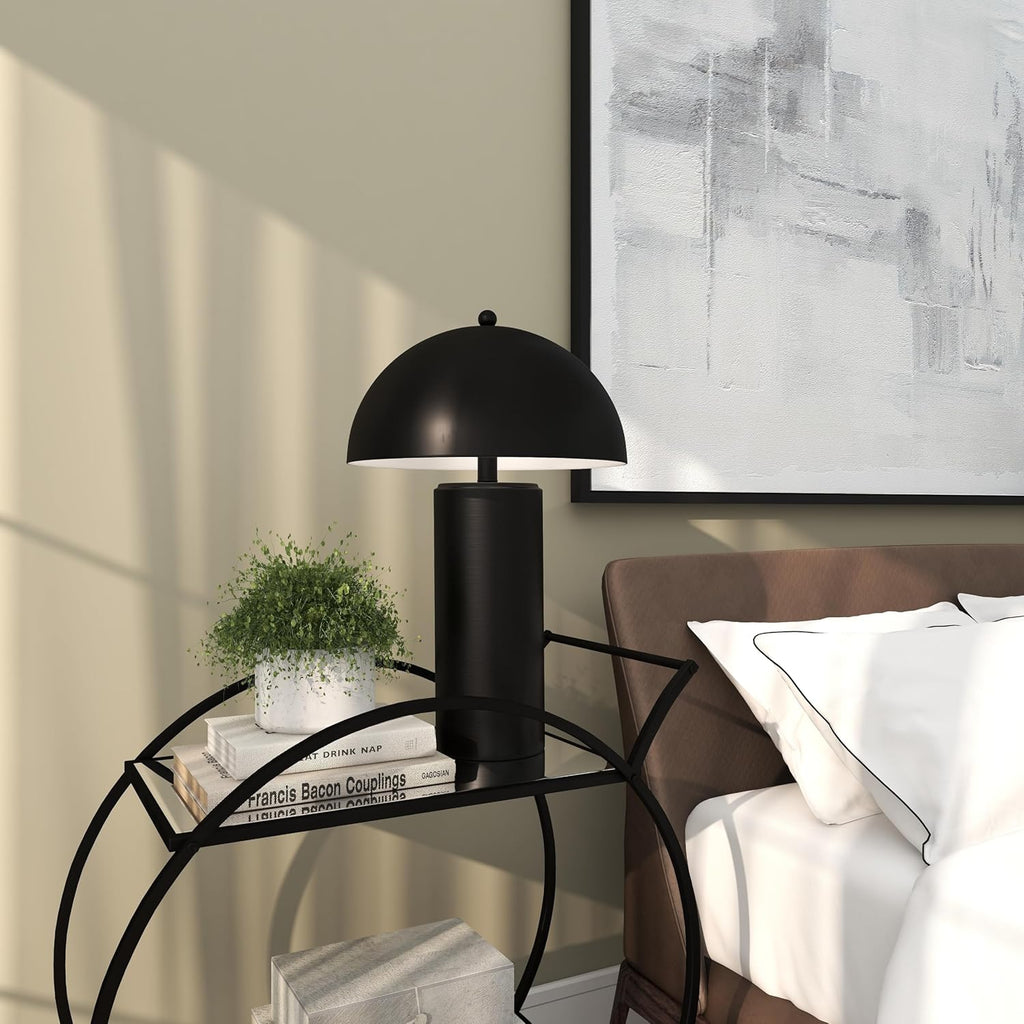 Deco 79 Metal Room Accent Lamp Table Lamp with Dome Shade, Lamp 14" x 14" x 22", Black