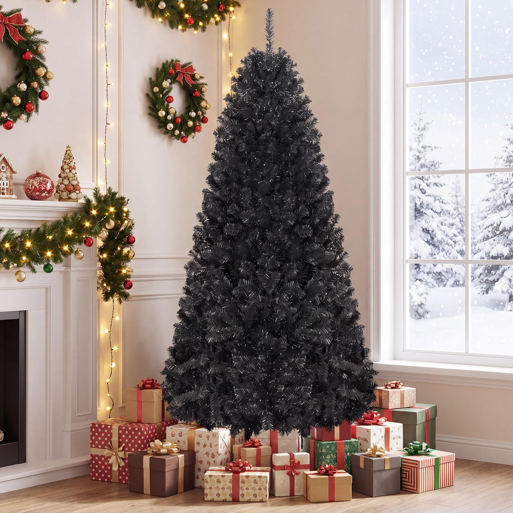 6ft Pre-Lit Black Christmas Tree, Artificial Halloween Tree