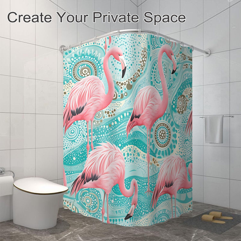 Pink Flamingo Shower Curtains Turquoise Mandala Floral Circle Bathroom Curtain Waterproof with Hooks 72x72 Inch for