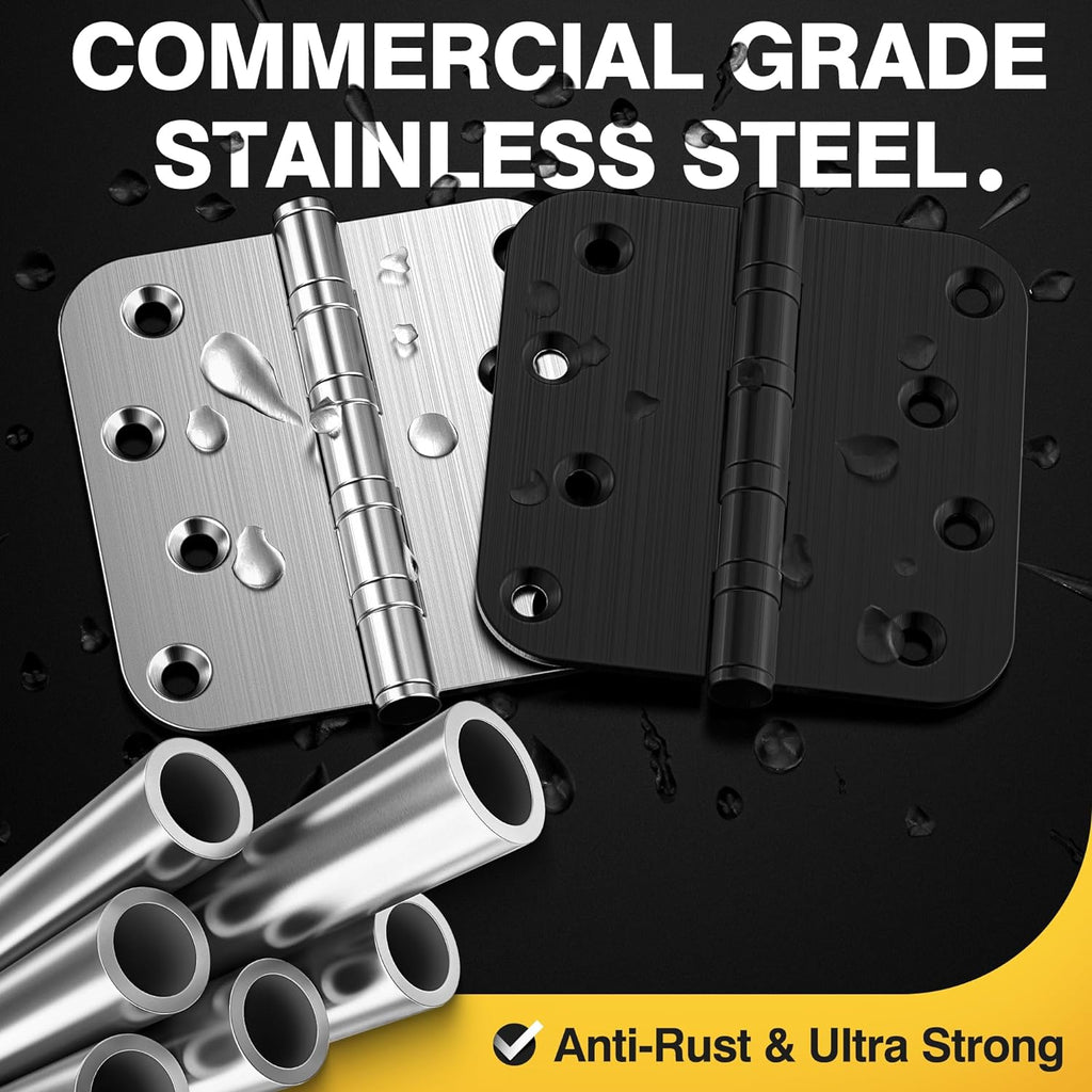 Ball Bearing Door Hinges, 4 x 4 Inches Door Hinges, Heavy Duty Stainless Steel Hinges, 5/8'' Radius Corner