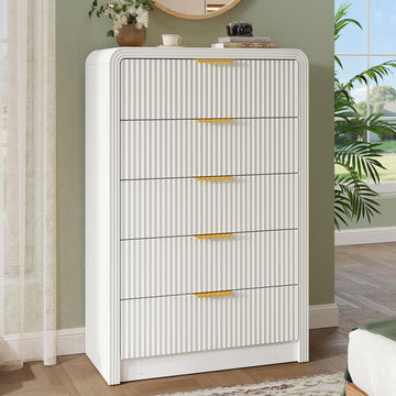 Fluted 5 Drawers Dresser, 48" Tall Chest of Drawers