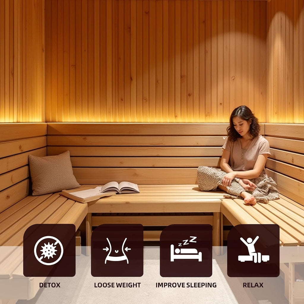 1-2 Person Outdoor Sauna Room,Cedar 220V 6KW Electric Stove Steam Sauna Kit | with Smart Wifi Control,LCD Control