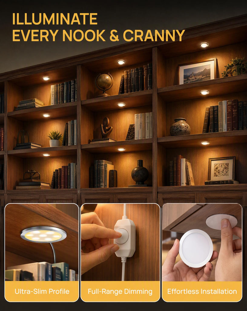 Dimmable LED Puck Lights, 6-Pack Under Cabinet Lighting Warm White