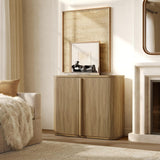 Fluted Sideboard Buffet Cabinet with Storage, Modern Credenza with Solid Wood Handle