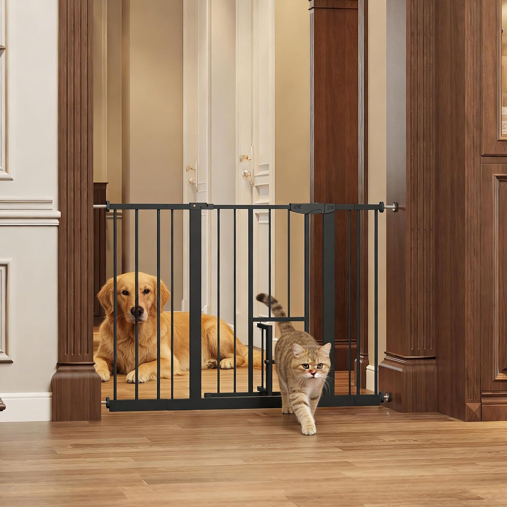 Pet Gate with Cat Door, 29.5-44.1" Adjustable Metal Gate