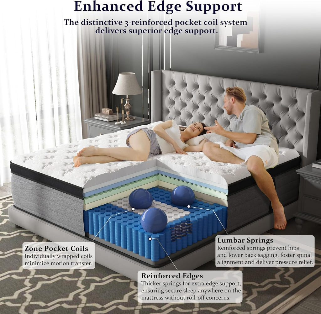 14 Inch King Size Mattress, Hotel Collection Hybrid King Mattress in a Box | Gel Memory Foam & 7-Zone Pocket Springs