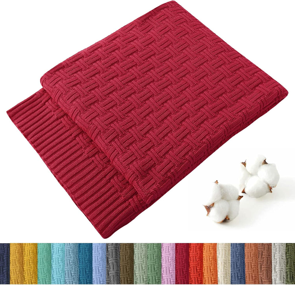 100% Cotton Knitted Throw Blanket Couch Cover Blanket(31 x 40 Inches, Red)