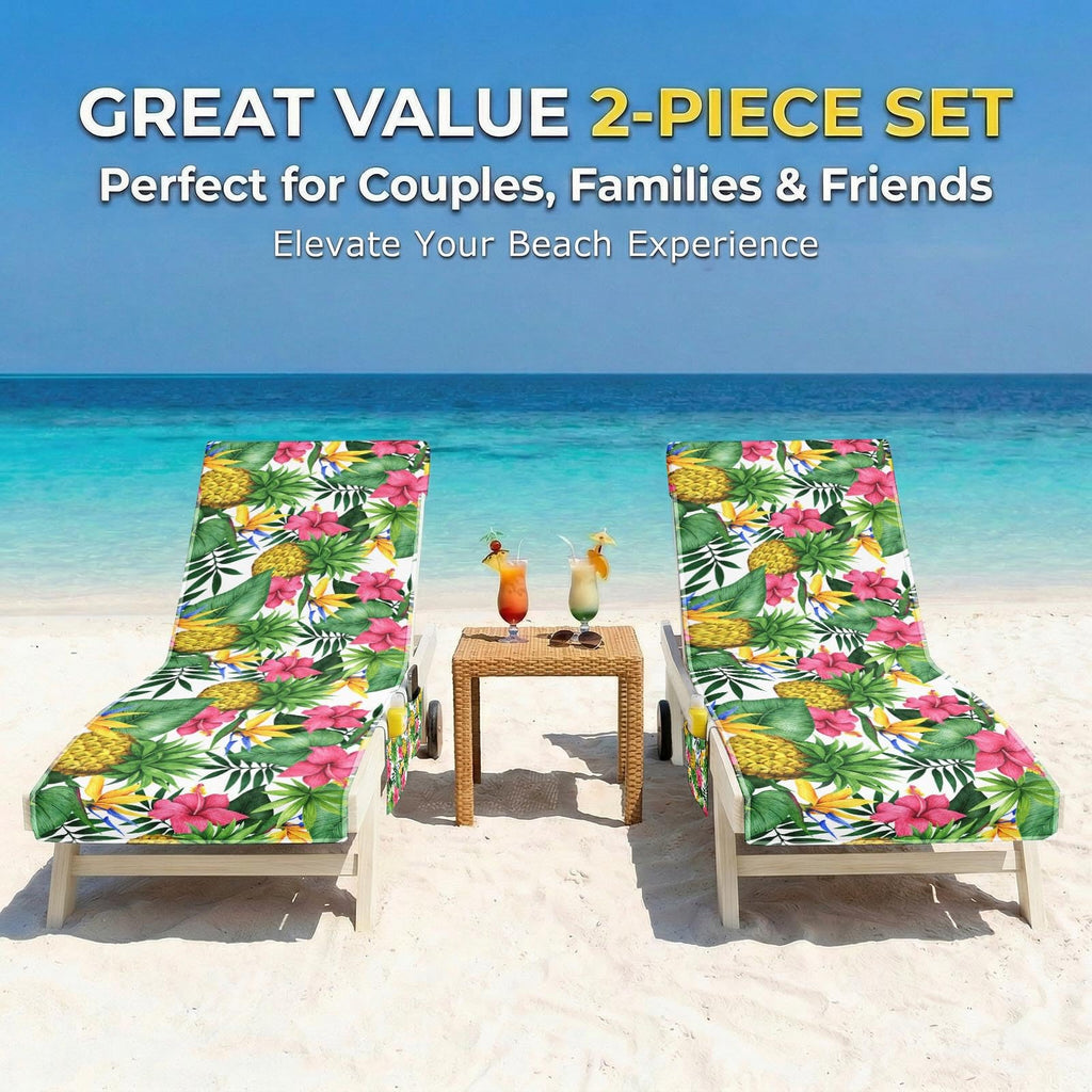 Lounge Chaise Towel Covers, Tropical Pineapple, 2 Pack, 85 X30In