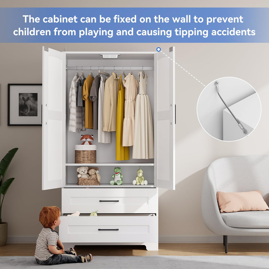 Wooden Armoire Wardrobe Closet, Bedroom Armoires with Door and Drawers, Freestanding Wardrobe Clothing Storage