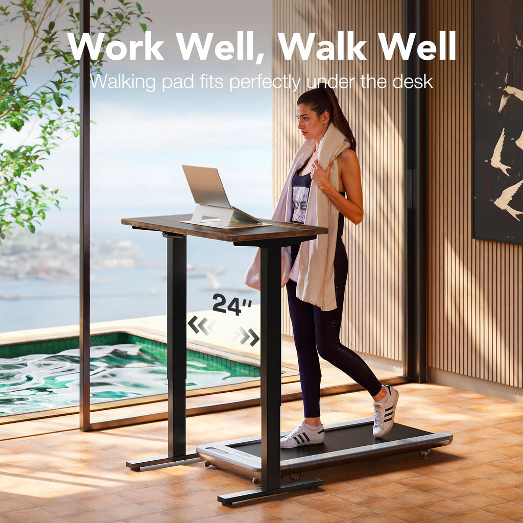32x19 Inch Small Electric Standing Desk, Adjustable, Rustic Brown