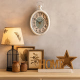 Oval Retro Wall Clock, Rustic Silent Clocks, Elegant Vintage Style, White Antique Design
