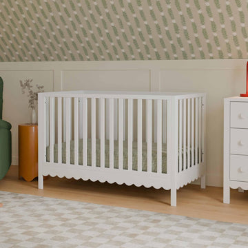 Sammy Scallop 4-in-1 Convertible Baby Crib, White | GREENGUARD Gold Certified, Converts to Toddler Bed & Daybed &