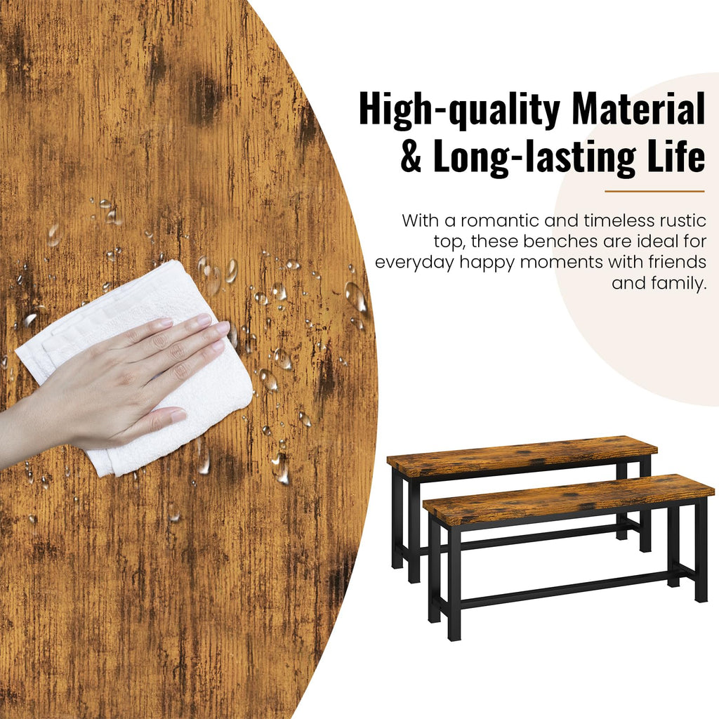 Dining Benches, 39 Inch Kitchen Bench, Pair of 2, Industrial Entryway Benchs Dining Room Bench with Metal Legs